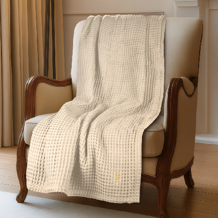 Плед вафельный Крем с вышивкой BH