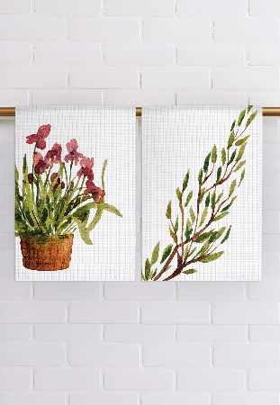Набор полотенец вафельных Зеленый лист