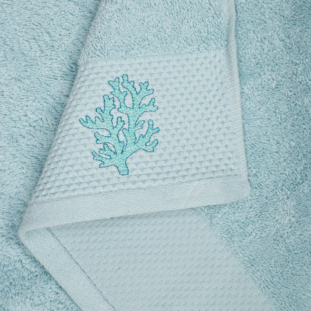 Комплект махровых полотенец Бирюза с вышивкой Подводный мир 