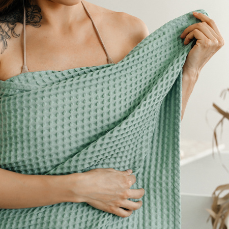 Полотенце вафельное Мята с вышивкой BH