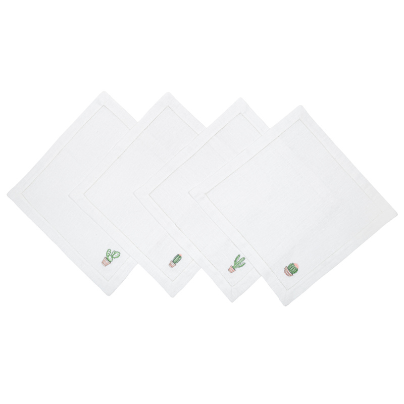 Комплект салфеток столовых White с вышивкой Кактусы