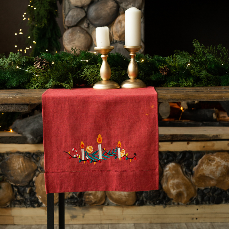 Дорожка столовая lin/cotton с вышивкой Рождественская сказка