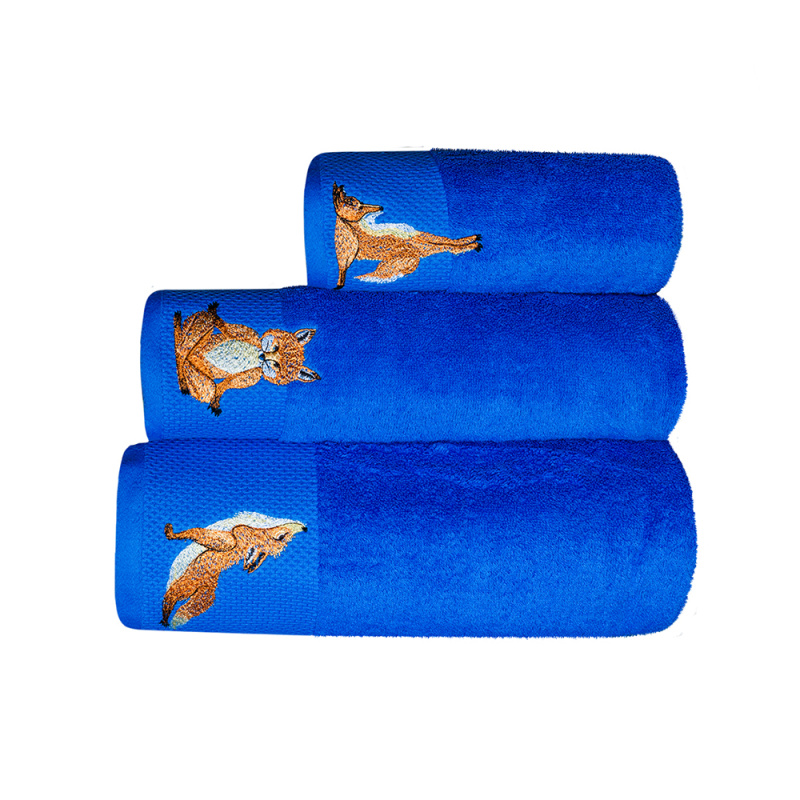 Комплект махровых полотенец Неон Блю с вышивкой Yoga Fox