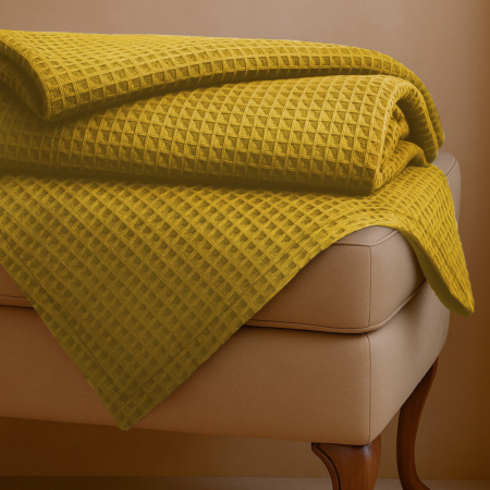 Плед вафельный Горчица с вышивкой BH