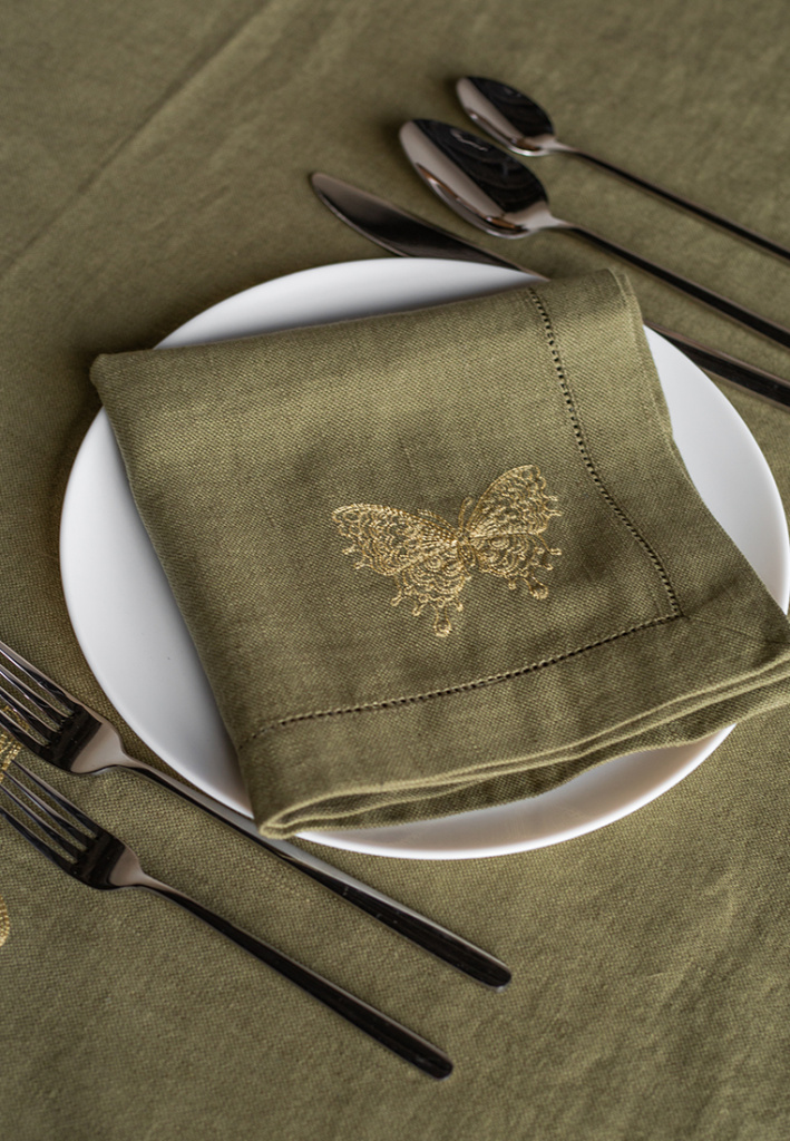 Комплект салфеток столовых с вышивкой lin/cotton Golden wings